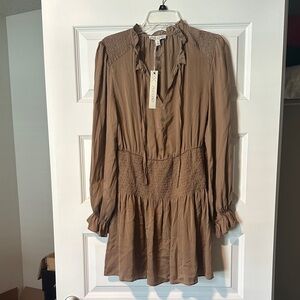 She + Sky Brown Peplum Bishop Sleeve Dress